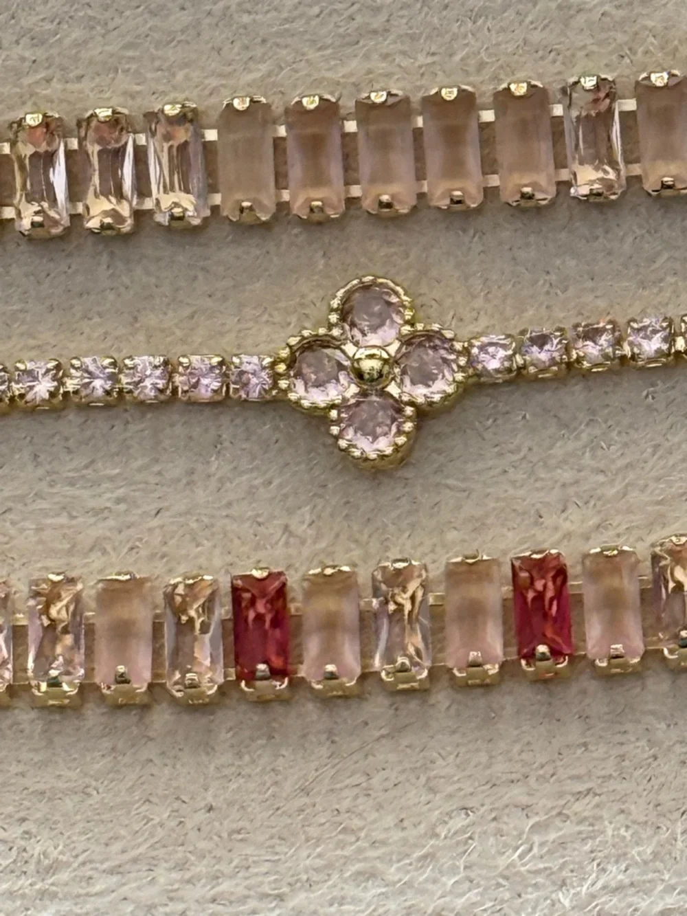 Pink and Red Crystal Bracelet Set in Gold-Tone